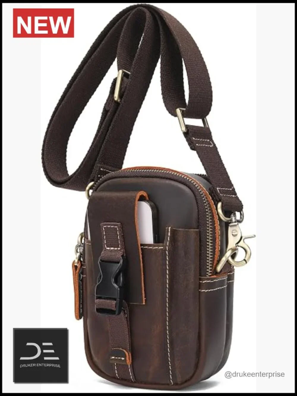 Leather Messenger Bag 3-in-1 Crossbody Shoulder Bag Waist Belt Pouch